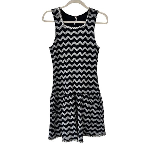 Free People Black Dress Chevron Fit And Flare Dress Small - Picture 1 of 12